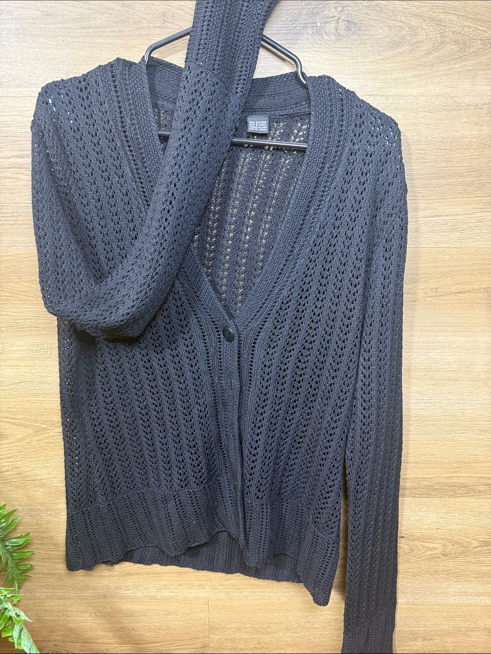 Dana Buchman Black Open-Knit V-Neck Cardigan
